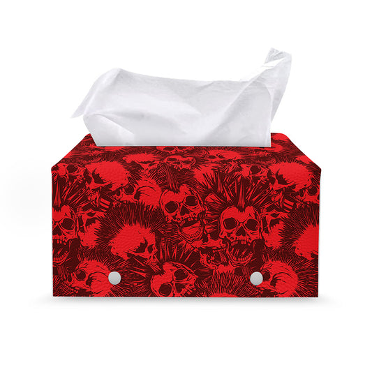 Red Punk Skull Pattern Print Leather Tissue Box Cover