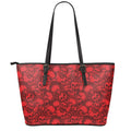 Red Punk Skull Pattern Print Leather Tote Bag With Zipper