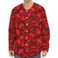 Red Punk Skull Pattern Print Long Sleeve Baseball Jersey