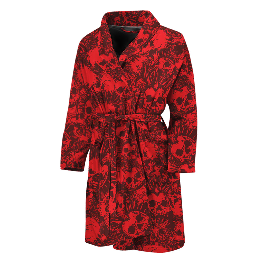Red Punk Skull Pattern Print Men's Bathrobe