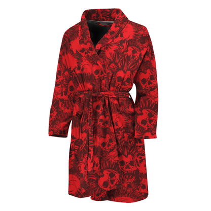 Red Punk Skull Pattern Print Men's Bathrobe