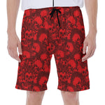 Red Punk Skull Pattern Print Men's Beach Shorts