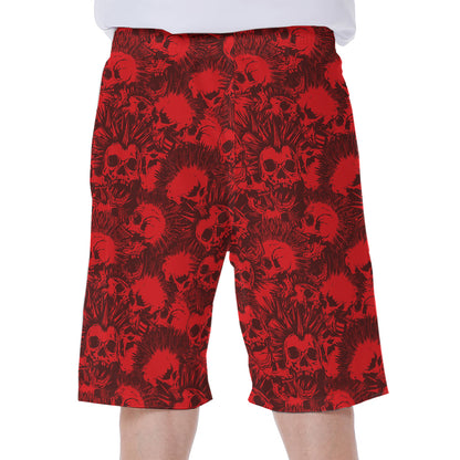 Red Punk Skull Pattern Print Men's Beach Shorts