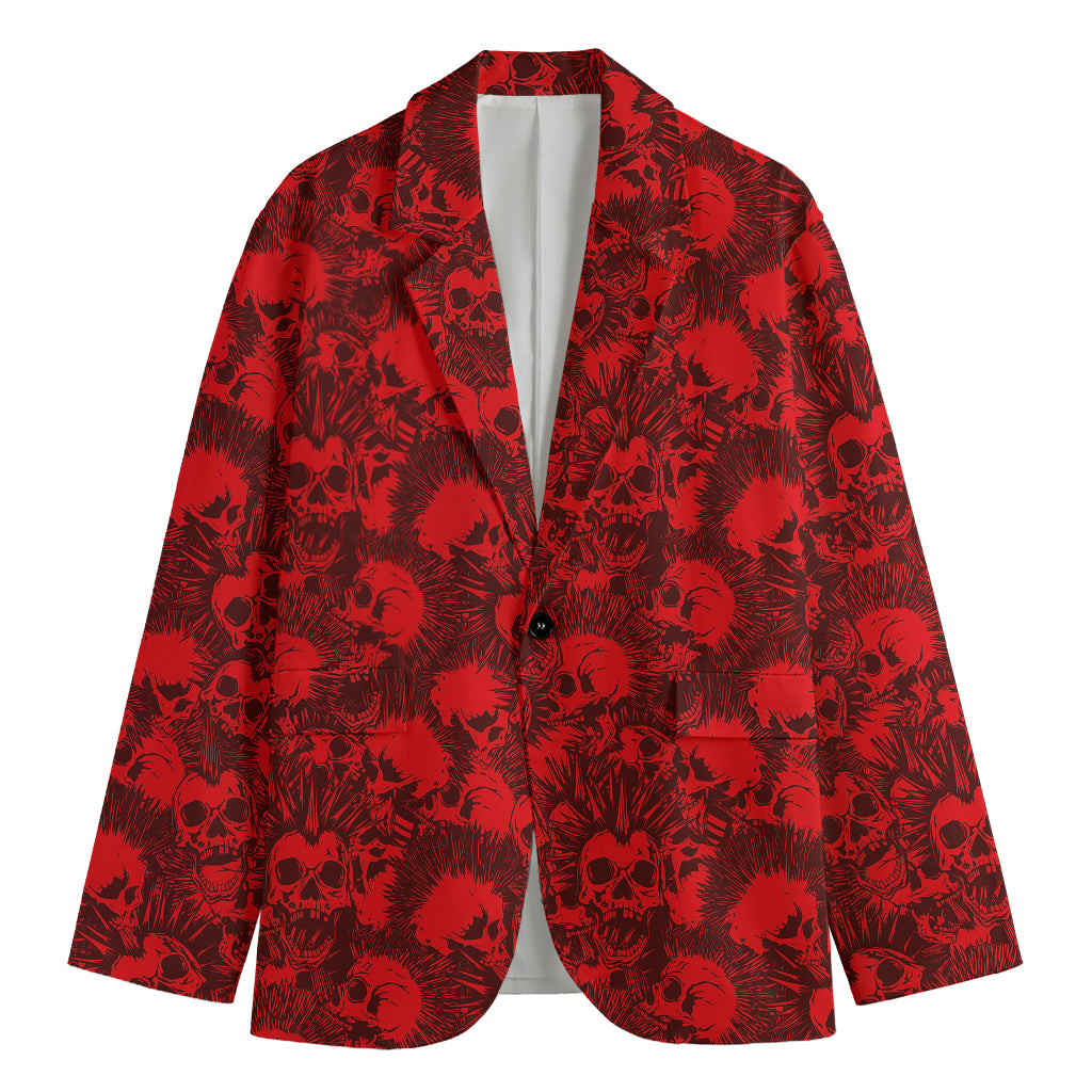 Red Punk Skull Pattern Print Men's Blazer