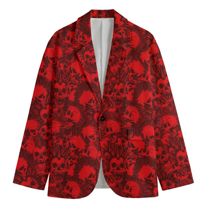 Red Punk Skull Pattern Print Men's Blazer