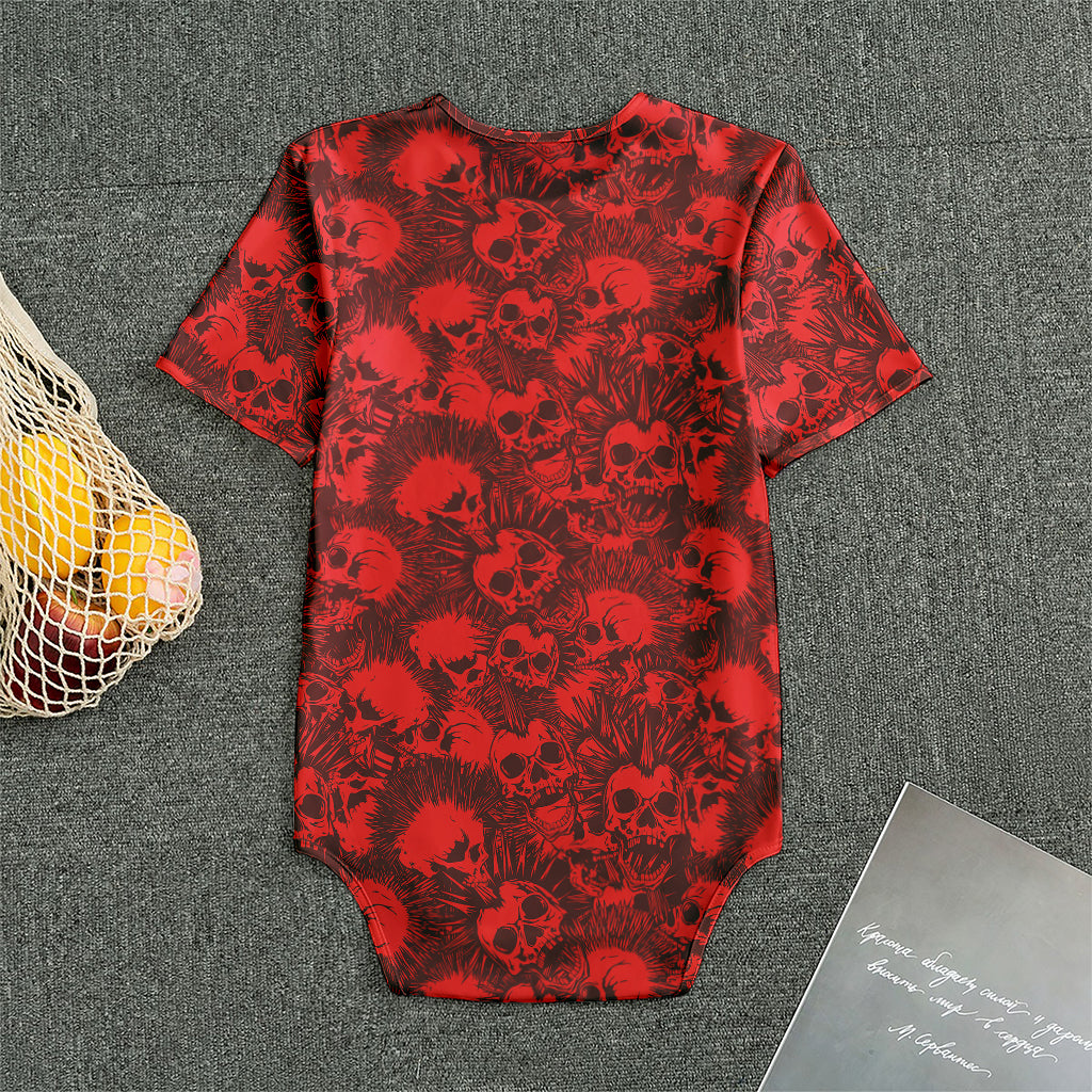Red Punk Skull Pattern Print Men's Bodysuit
