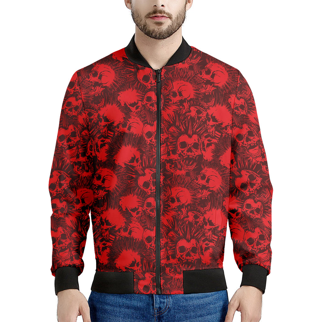 Red Punk Skull Pattern Print Men's Bomber Jacket