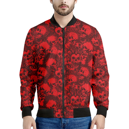 Red Punk Skull Pattern Print Men's Bomber Jacket