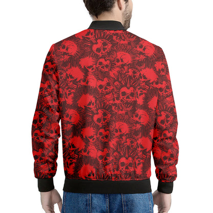 Red Punk Skull Pattern Print Men's Bomber Jacket