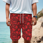 Red Punk Skull Pattern Print Men's Cargo Shorts