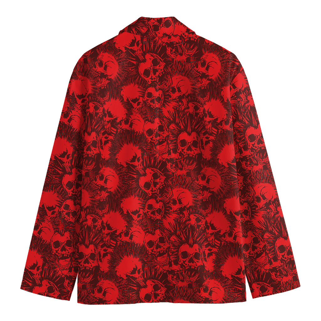Red Punk Skull Pattern Print Men's Cotton Blazer