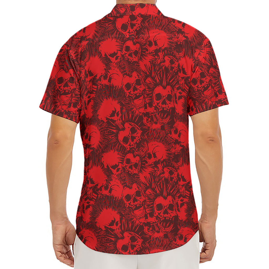 Red Punk Skull Pattern Print Men's Deep V-Neck Shirt