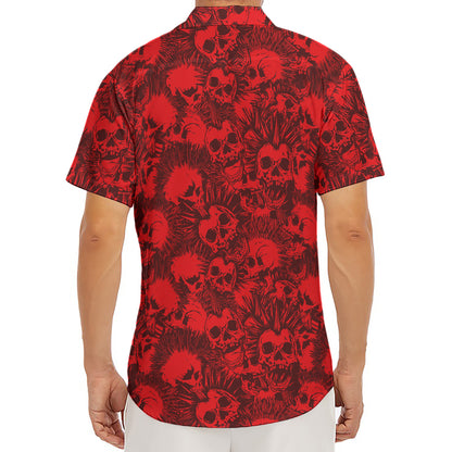 Red Punk Skull Pattern Print Men's Deep V-Neck Shirt