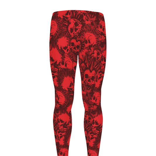 Red Punk Skull Pattern Print Men's leggings