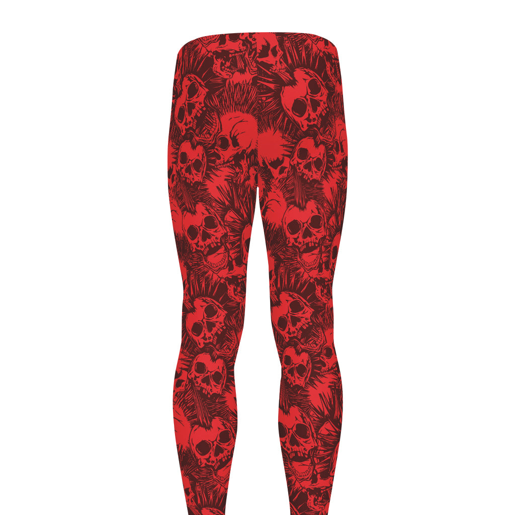 Red Punk Skull Pattern Print Men's leggings