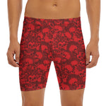 Red Punk Skull Pattern Print Men's Long Boxer Briefs