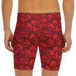 Red Punk Skull Pattern Print Men's Long Boxer Briefs