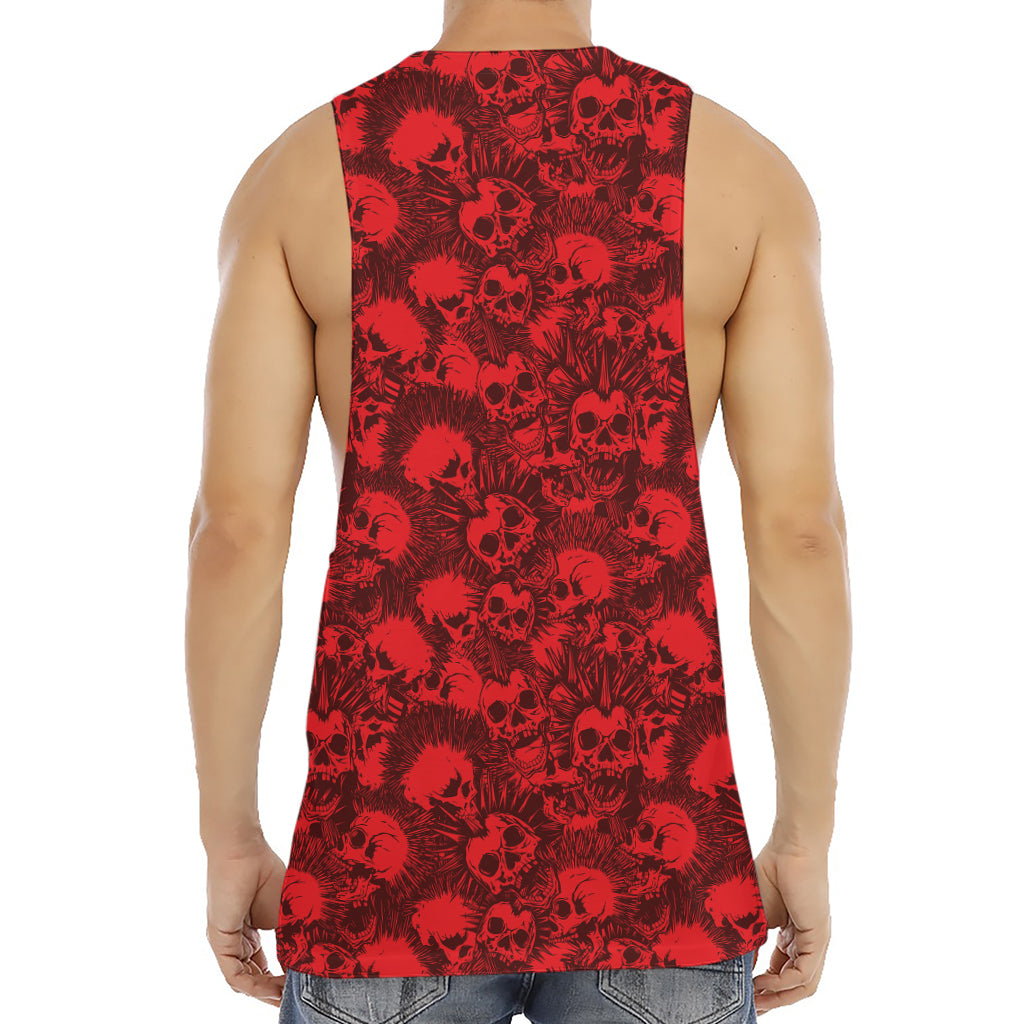 Red Punk Skull Pattern Print Men's Muscle Tank Top