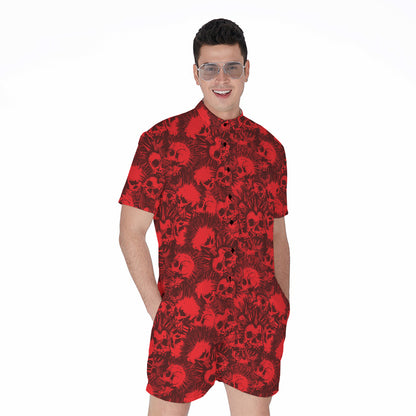 Red Punk Skull Pattern Print Men's Rompers