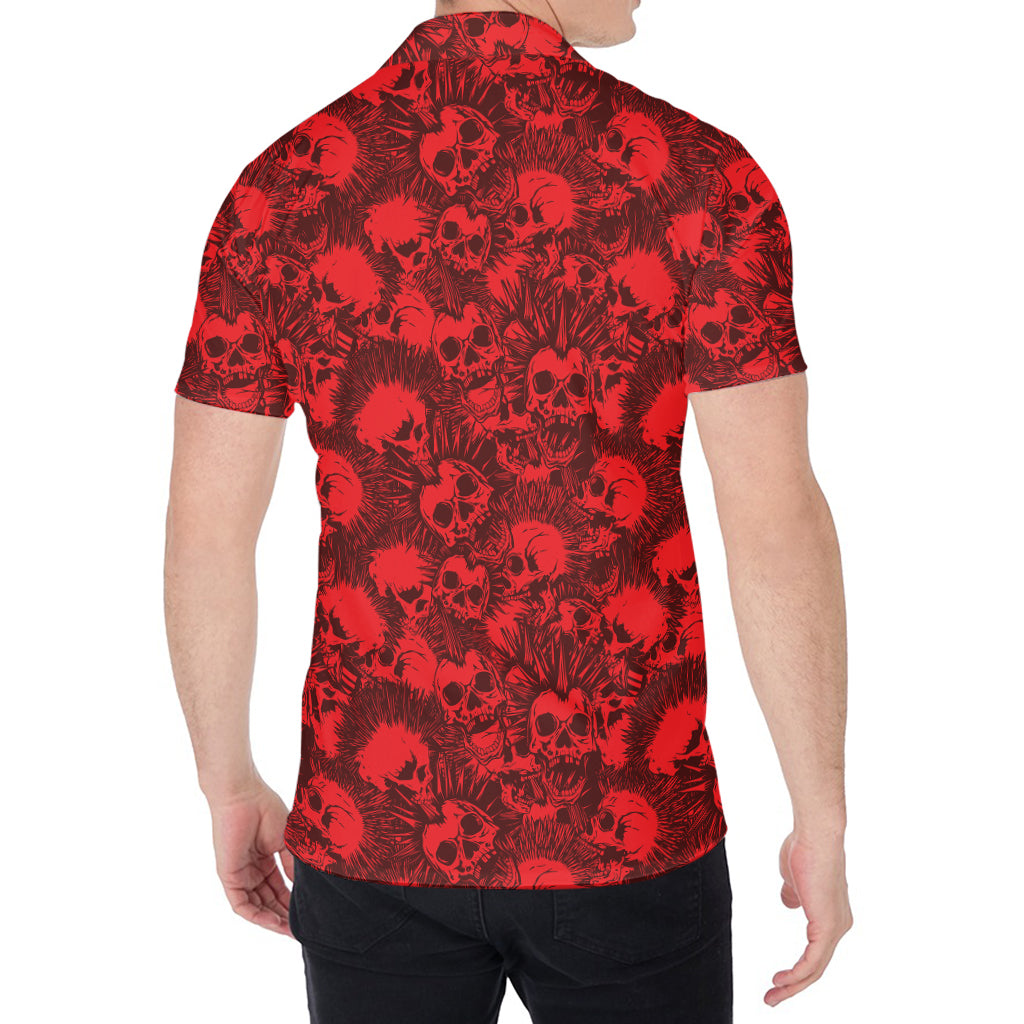 Red Punk Skull Pattern Print Men's Shirt