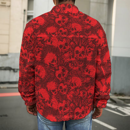 Red Punk Skull Pattern Print Men's Shirt Jacket
