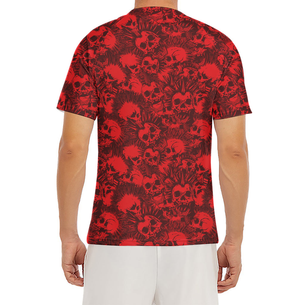 Red Punk Skull Pattern Print Men's Short Sleeve Rash Guard