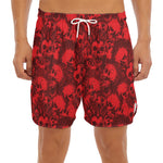 Red Punk Skull Pattern Print Men's Split Running Shorts