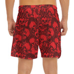 Red Punk Skull Pattern Print Men's Split Running Shorts