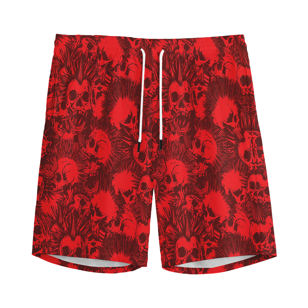 Red Punk Skull Pattern Print Men's Sports Shorts