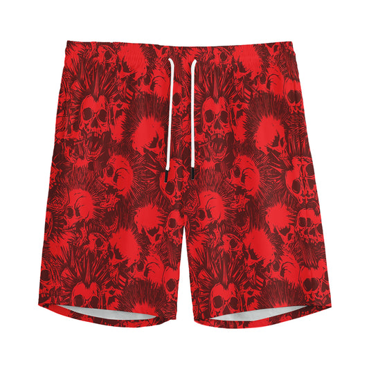 Red Punk Skull Pattern Print Men's Sports Shorts
