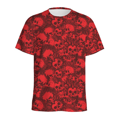Red Punk Skull Pattern Print Men's Sports T-Shirt