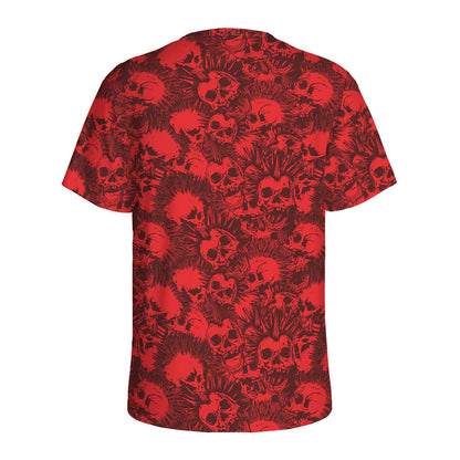 Red Punk Skull Pattern Print Men's Sports T-Shirt