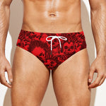 Red Punk Skull Pattern Print Men's Swim Briefs