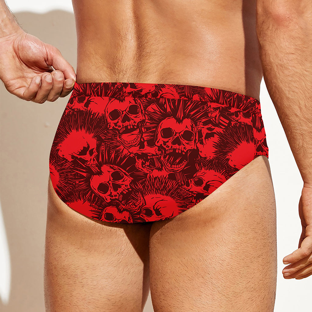 Red Punk Skull Pattern Print Men's Swim Briefs