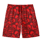 Red Punk Skull Pattern Print Men's Swim Trunks