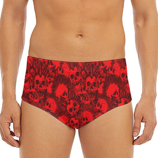 Red Punk Skull Pattern Print Men's Triangle Swim Briefs
