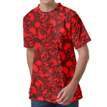 Red Punk Skull Pattern Print Men's Velvet T-Shirt