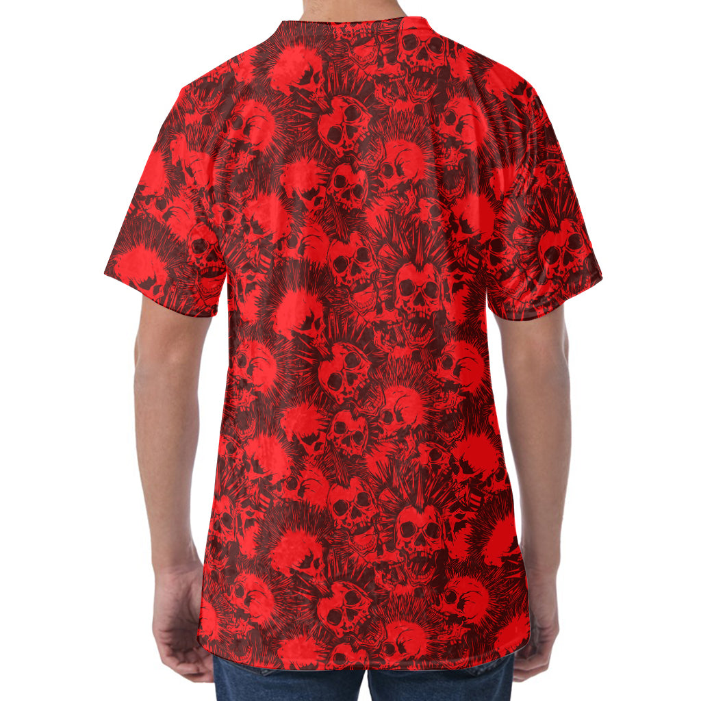 Red Punk Skull Pattern Print Men's Velvet T-Shirt