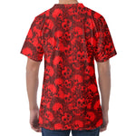 Red Punk Skull Pattern Print Men's Velvet T-Shirt