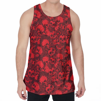 Red Punk Skull Pattern Print Men's Velvet Tank Top