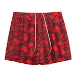 Red Punk Skull Pattern Print Mesh Shorts