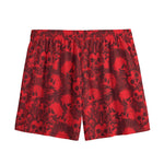 Red Punk Skull Pattern Print Mesh Shorts