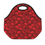 Red Punk Skull Pattern Print Neoprene Lunch Bag