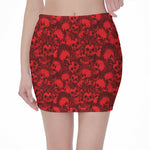 Red Punk Skull Pattern Print Pencil Mini Skirt