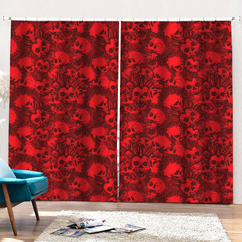 Red Punk Skull Pattern Print Pencil Pleat Curtains