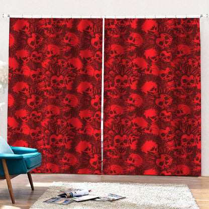 Red Punk Skull Pattern Print Pencil Pleat Curtains