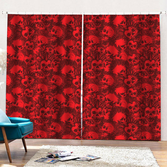 Red Punk Skull Pattern Print Pencil Pleat Curtains