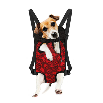 Red Punk Skull Pattern Print Pet Carrier Backpack