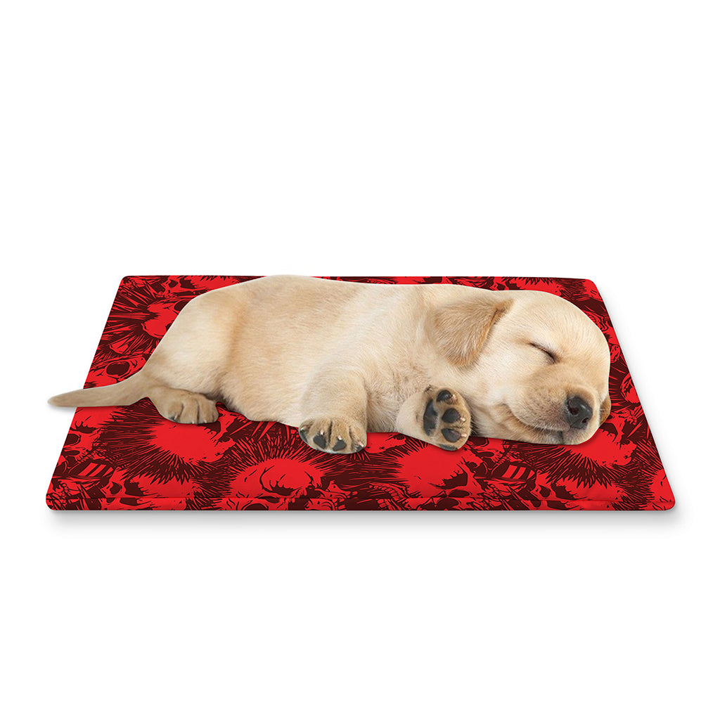 Red Punk Skull Pattern Print Pet Cooling Mat Cover