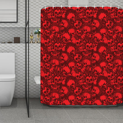 Red Punk Skull Pattern Print Polyester Shower Curtain
